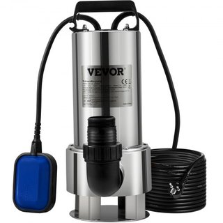 Bomba de Agua Sumergible, 1300W 20000L/H, con Cable de 10 m y Interruptor de Flotador Automático, Acero Inoxidable y Hierro Fundido para Agua Sucia o Limpia, Vaciar Jardines, Piscinas, Jacuzzis