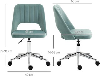 Silla De Oficina Ergonómica Y Giratoria, Silla Acolchada Para Escritorio Con Altura Regulable, Verde Petróleo 49X60X79-91Cm
