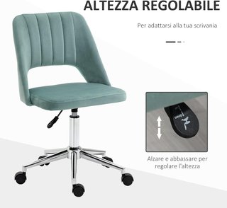 Silla De Oficina Ergonómica Y Giratoria, Silla Acolchada Para Escritorio Con Altura Regulable, Verde Petróleo 49X60X79-91Cm