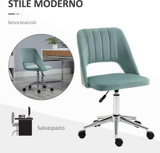 Silla De Oficina Ergonómica Y Giratoria, Silla Acolchada Para Escritorio Con Altura Regulable, Verde Petróleo 49X60X79-91Cm