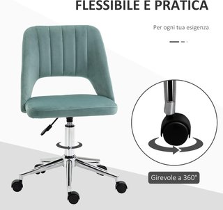 Silla De Oficina Ergonómica Y Giratoria, Silla Acolchada Para Escritorio Con Altura Regulable, Verde Petróleo 49X60X79-91Cm
