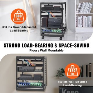 Rack de Servidor Abierto de 15U, Profundidad Ajustable de 58.5-101.6cm/23-40 in, Rack de Servidor de Red Montado en Pared o Independiente, Rack AV de 4 Postes con Ruedas, Soporta Todo Su Equipo de...