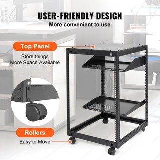 Rack de Servidor Abierto de 15U, Profundidad Ajustable de 58.5-101.6cm/23-40 in, Rack de Servidor de Red Montado en Pared o Independiente, Rack AV de 4 Postes con Ruedas, Soporta Todo Su Equipo de...