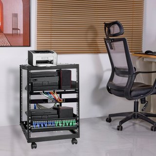 Rack de Servidor Abierto de 15U, Profundidad Ajustable de 58.5-101.6cm/23-40 in, Rack de Servidor de Red Montado en Pared o Independiente, Rack AV de 4 Postes con Ruedas, Soporta Todo Su Equipo de...
