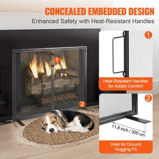 Pantalla de Chimenea de 1 Panel con Puerta, Pantalla de Chimenea de Malla de Hierro Resistente, Cubierta de Protección contra Chispas de 990(L) x780(H)MM, Instalación Simple, Rejilla de Fuego Inde...