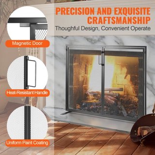 Pantalla de Chimenea de 1 Panel con Puerta, Pantalla de Chimenea de Malla de Hierro Resistente, Cubierta de Protección contra Chispas de 990(L) x780(H)MM, Instalación Simple, Rejilla de Fuego Inde...