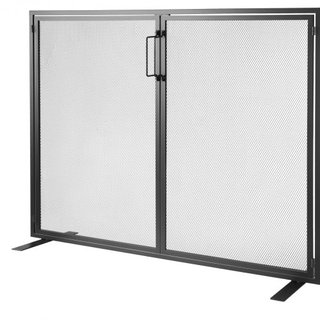 Pantalla de Chimenea de 1 Panel con Puerta, Pantalla de Chimenea de Malla de Hierro Resistente, Cubierta de Protección contra Chispas de 990(L) x780(H)MM, Instalación Simple, Rejilla de Fuego Inde...