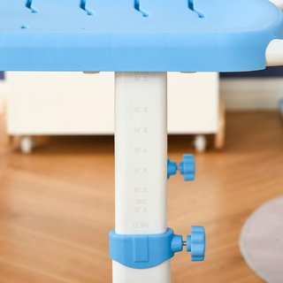 Banco Escolar para Niños de 6-12 Años Ajustable en Altura, Set de Escritorio y Silla para Niños con Superficie Inclinable a 45°, Cajón, 2 Portalápices y Gancho, Azul