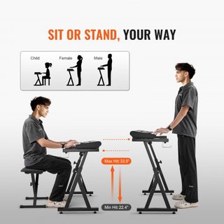 Conjunto de Soporte y Banco para Teclado de Piano, Estilo Z, Soporte de Piano Digital Pesado y Asiento, Capacidad de 250 lbs con Ancho y Altura de Banco de Piano Ajustables con Ruedas, Compatible ...
