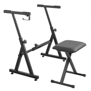 Conjunto de Soporte y Banco para Teclado de Piano, Estilo Z, Soporte de Piano Digital Pesado y Asiento, Capacidad de 250 lbs con Ancho y Altura de Banco de Piano Ajustables con Ruedas, Compatible ...