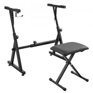 Conjunto de Soporte y Banco para Teclado de Piano, Estilo Z, Soporte de Piano Digital Pesado y Asiento, Capacidad de 250 lbs con Ancho y Altura de Banco de Piano Ajustables con Ruedas, Compatible ...