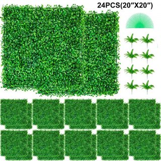 Pannello di Boxwood Artificiale UV 24pz Pannelli di Siepe di Boxwood Parete di Erba Artificiale 20" X 20" 4 cm Parete di Erba Verde Siepe Falso per Decorazione Recinzione Privacy Interno Esterno Giardino