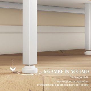 Mueble Buffet Con 4 Estantes Abiertos Regulables Y Armario Con Puerta De Rejilla, Mueble Contenedor De Aglomerado Y Acero, 120X37X81.5 Cm, Blanco