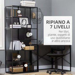 Estantería de 7 Niveles, Estantería Vertical Ahorra Espacio, Estructura de Acero, Estante para Sala de Estar, Dormitorio, Oficina, Estudio, Industrial, 83X34X180 Cm, Negro