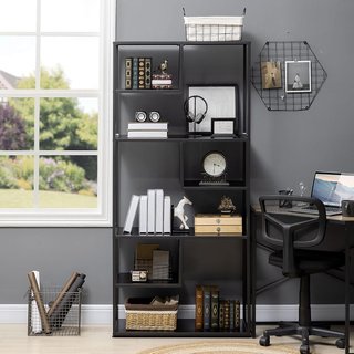 Estantería de 7 Niveles, Estantería Vertical Ahorra Espacio, Estructura de Acero, Estante para Sala de Estar, Dormitorio, Oficina, Estudio, Industrial, 83X34X180 Cm, Negro