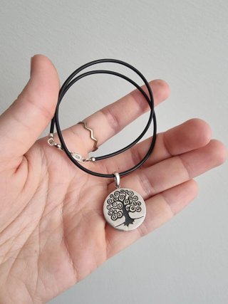 Collar Plata Árbol de la Vida Negro