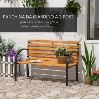 Banco de Madera 2 Plazas, Banco de Exterior, Jardín, Balcón o Terraza 122X60X83Cm, Negro y Color Madera