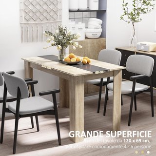 Mesa de Comedor para 4-6 Personas, Mesa de Cocina Moderna con Superficie con Vetas de Madera, Mesa Rectangular para Sala de Estar y Comedor en Madera, 120X69X75 Cm, Color Negro y Madera