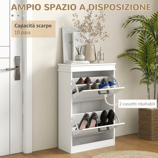 Zapatero Ahorrador de Espacio con 2 Cajones Plegables para 10 Pares de Zapatos, Mueble para Zapatos con Estante Regulable, 54X24X82.5 Cm, Blanco