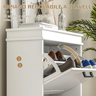 Zapatero Ahorrador de Espacio con 2 Cajones Plegables para 10 Pares de Zapatos, Mueble para Zapatos con Estante Regulable, 54X24X82.5 Cm, Blanco