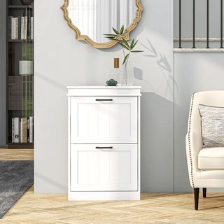Zapatero Ahorrador de Espacio con 2 Cajones Plegables para 10 Pares de Zapatos, Mueble para Zapatos con Estante Regulable, 54X24X82.5 Cm, Blanco