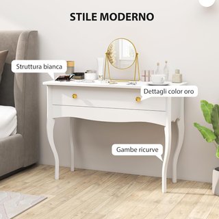 Consola de Entrada Elegante con Amplio Cajón de Almacenamiento, Mesa Consola de Madera con Patas Curvas, Mesa de Entrada para Dormitorio, Moderna, 100X40X74 Cm, Blanca