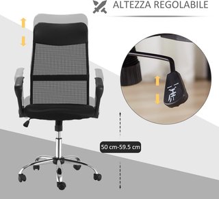 Silla Ergonomica De Oficina Giratoria Y Balanceo Con Ruedas, Altura Ajustable Y Respaldo De Malla, 63X65X109-119 Cm, Negro