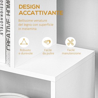 Estantería de Diseño, Estantería de Pared Blanca, 6 Estantes Descompuestos, Estructura en Zig-Zag, Moderna, Resistente, de Madera, para Salón y Oficina, 80X24X191Cm, Blanca