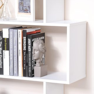 Estantería de Diseño, Estantería de Pared Blanca, 6 Estantes Descompuestos, Estructura en Zig-Zag, Moderna, Resistente, de Madera, para Salón y Oficina, 80X24X191Cm, Blanca