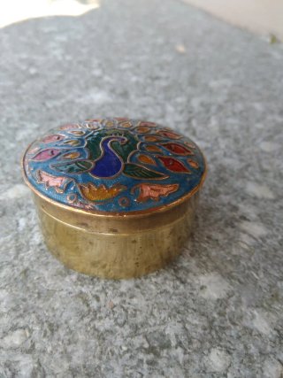 Scatola portagioie vintage pavone ottone smalto