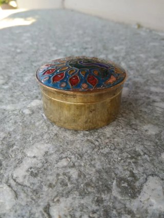 Scatola portagioie vintage pavone ottone smalto