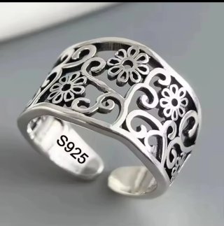 Anillo Plata Ley 925 Diseño Floral Ajustable