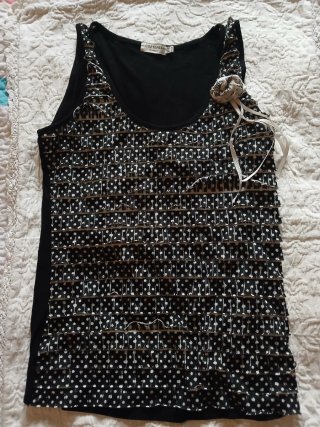 Top Cortefiel Negro Lunares Volantes Talla S