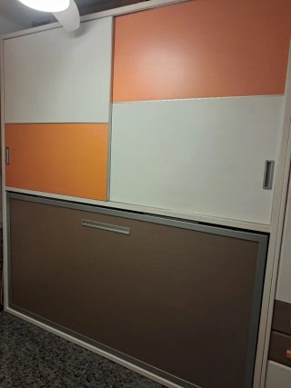 Mueble Cama Abatible Naranja y Gris