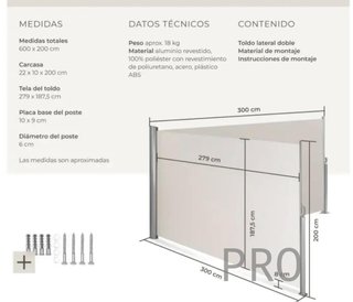 Tessuto doppio laterale in alluminio estensibile, opaco, resistente alle intemperie 200 x 600 cm