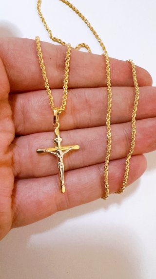 Collana con crocifisso in oro bicolore 18kt 750