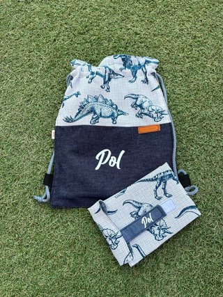 Bolsita y portabocatas personalizados dinosaurios