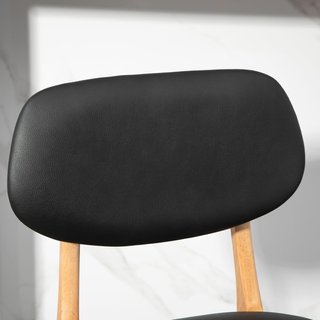 Conjunto de 2 Taburetes de Bar con Respaldo y Tapizado en Cuero Sintético, Taburetes Altos de Cocina con Patas de Madera y Reposapiés, 42X47X92Cm, Negro
