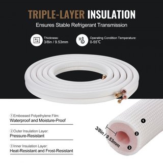 Set di tubi Mini Split da 25 piedi, tubi in rame da 6,4 e 12,7 mm di diametro esterno e isolamento a triplo strato, per impianti di climatizzazione o pompe di calore e HVAC con ricchi accessori (cavo di collegamento da 27...