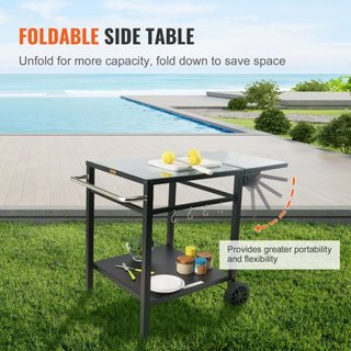 Carro de Comedor para Parrilla al Aire Libre con Doble Estante, Mesa de Preparación de Comida Móvil para BBQ, Mesa de Hierro Plegable Multifuncional, Carros Modulares Portátiles para Horno de Pizz...