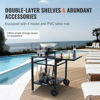 Carro de Comedor para Parrilla al Aire Libre con Doble Estante, Mesa de Preparación de Comida Móvil para BBQ, Mesa de Hierro Plegable Multifuncional, Carros Modulares Portátiles para Horno de Pizz...