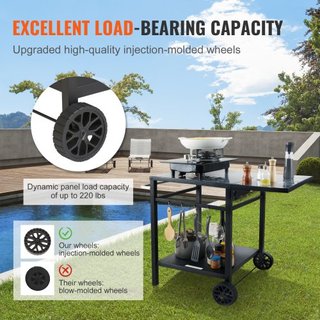 Carro de Comedor para Parrilla al Aire Libre con Doble Estante, Mesa de Preparación de Comida Móvil para BBQ, Mesa de Hierro Plegable Multifuncional, Carros Modulares Portátiles para Horno de Pizz...