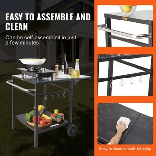 Carro de Comedor para Parrilla al Aire Libre con Doble Estante, Mesa de Preparación de Comida Móvil para BBQ, Mesa de Hierro Plegable Multifuncional, Carros Modulares Portátiles para Horno de Pizz...