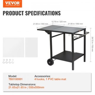 Carro de Comedor para Parrilla al Aire Libre con Doble Estante, Mesa de Preparación de Comida Móvil para BBQ, Mesa de Hierro Plegable Multifuncional, Carros Modulares Portátiles para Horno de Pizz...