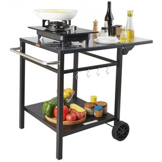 Carro de Comedor para Parrilla al Aire Libre con Doble Estante, Mesa de Preparación de Comida Móvil para BBQ, Mesa de Hierro Plegable Multifuncional, Carros Modulares Portátiles para Horno de Pizz...