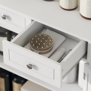 Mueble de Baño de 2 Puertas con Estante Regulable y 2 Cajones, Armario de Baño Ahorra Espacio en Madera, 60X30X75 Cm, Blanco