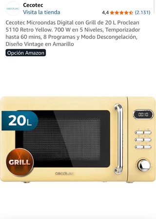 Microondas Cecotec 20L Proclean 5110