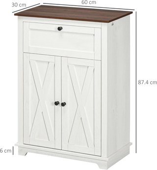 Credenza de Cocina, Mueble de Cocina con Puertas de Estilo Granero, Cajón, Armario, Estante Regulable, Estilo Rústico, Buffet para Sala de Estar, Comedor, 60X30X87.4 Cm, Blanco
