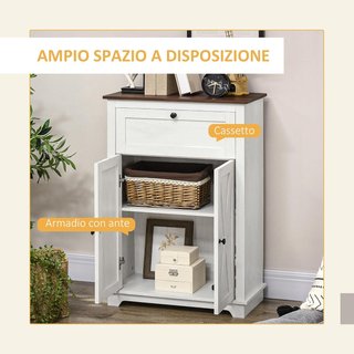Credenza de Cocina, Mueble de Cocina con Puertas de Estilo Granero, Cajón, Armario, Estante Regulable, Estilo Rústico, Buffet para Sala de Estar, Comedor, 60X30X87.4 Cm, Blanco