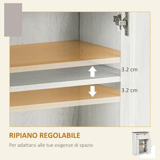 Credenza de Cocina, Mueble de Cocina con Puertas de Estilo Granero, Cajón, Armario, Estante Regulable, Estilo Rústico, Buffet para Sala de Estar, Comedor, 60X30X87.4 Cm, Blanco